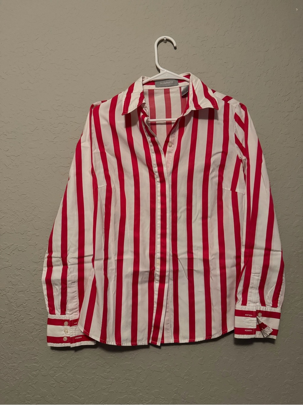 Liz Claiborne Red and White Vertical Stripe Button-Down Shirt